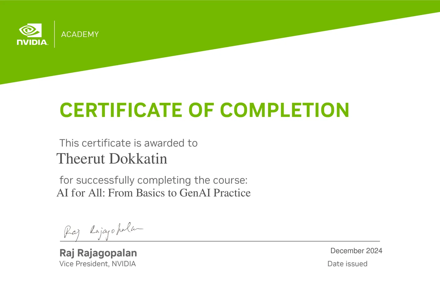AI for All: From Basics to GenAI Practice — NVIDIA